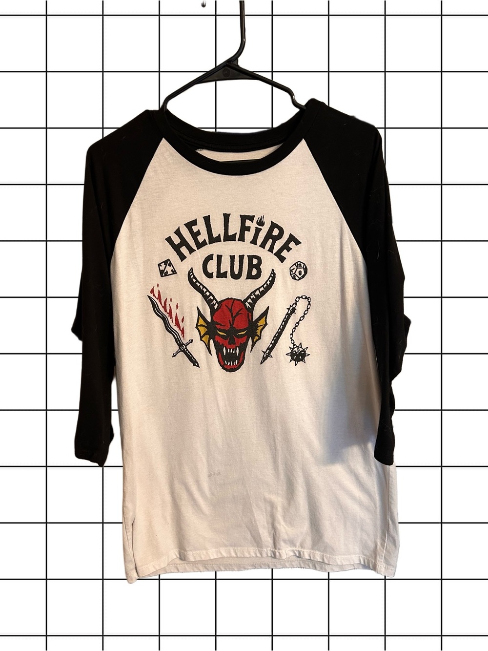 Hellfire Club Graphic Raglan Baseball Tee - Black & White